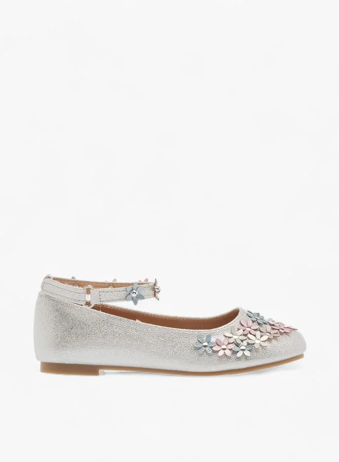 Little Missy Girls Floral Embellished Ballerina Shoes With Hook And Loop Closure Ramadan Collection